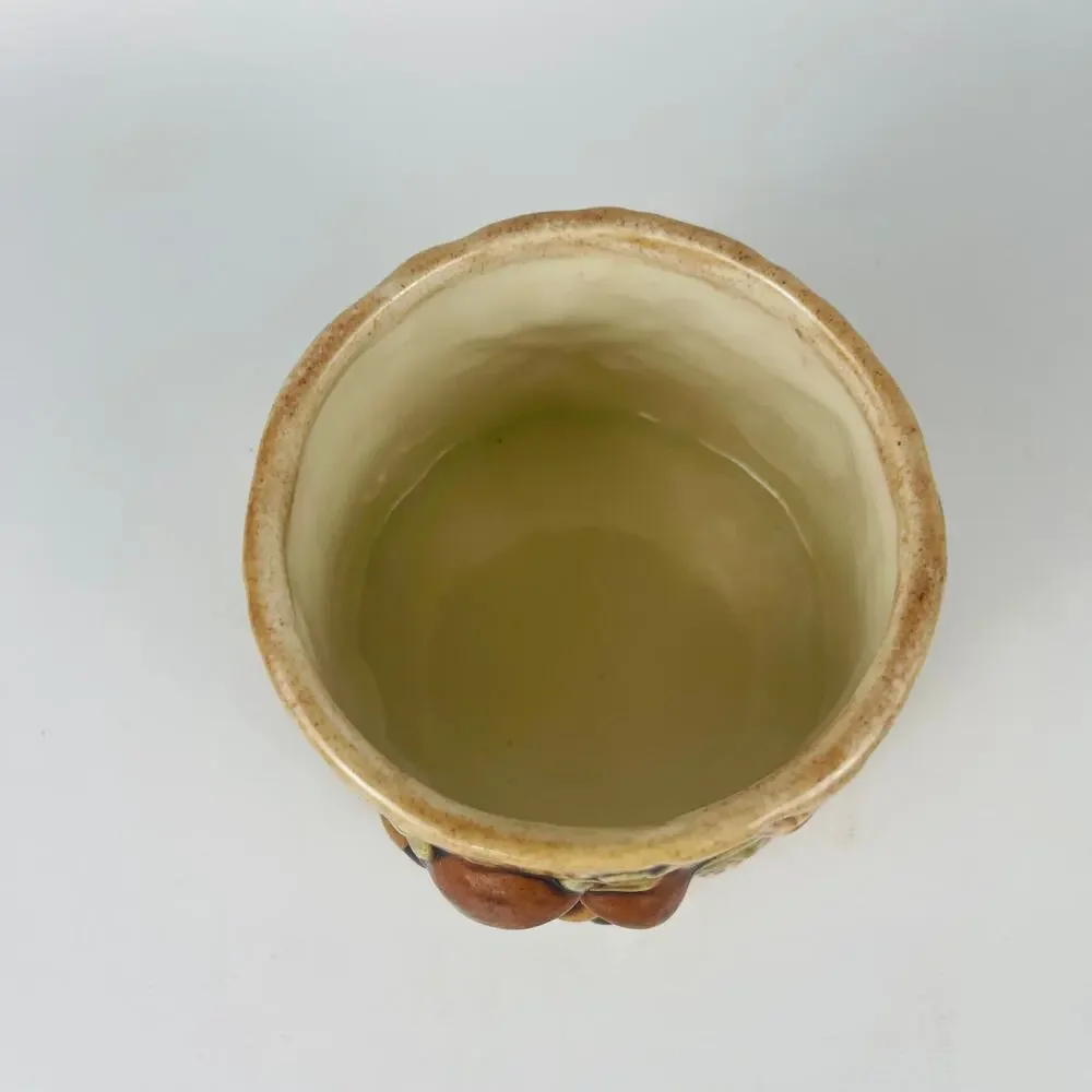 Lefton Mushroom Forest Ceramic Sugar Bowl Jar 3D Stump Design Acorns